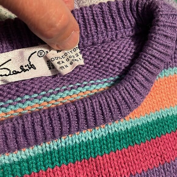 Gloria Vanderbilt Sweater Vest Vintage Knit Stripe Short Sleeve Purple Large - Picture 8 of 9
